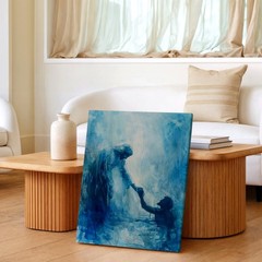 Wall Art Blue Whale Ocean Abstract Painting Coastal Nautical Canvas Print Decor