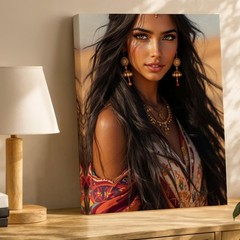 Ethnic Woman Portrait Canvas Wall Art Bohemian Desert Style Boho Home Decor