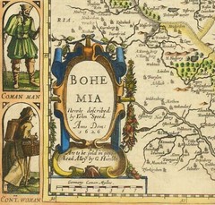 Ancient 1626 Early Antique Decorative Map of Bohemia Cotton Canvas Wooden Hanger