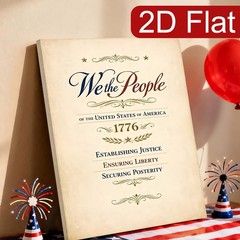 We the People 1776 Vintage Document Canvas Wall Art, Patriotic American Decor