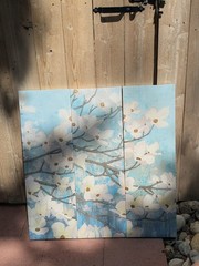 3-Panel Multi-Part Floral Canvas Wall Art, Blue & White Flowers, Vertical