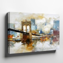Abstract Cityscape Canvas Wall Art Bridge Urban Skyline Reflection Modern Decor