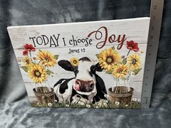 Wall Canvas Sunflower Cow Today Choose Joy 15.5×12 New
