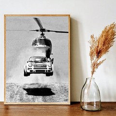 Black White Car Poster, Vintage Racing Wall Art, Monochrome Auto Decor