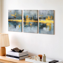 3 Pieces Abstract Blue Gold Modern Large Wall Art Set for Bedroom Set Of 3