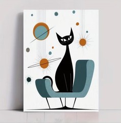 ATOMIC CAT MID-CENTURY Canvas Wall Art Retro 12 x 16 Unframed 984