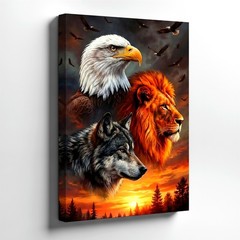 Wall Art Eagle Lion Wolf Canvas Print Wildlife Animal Sunset Forest Poster Print