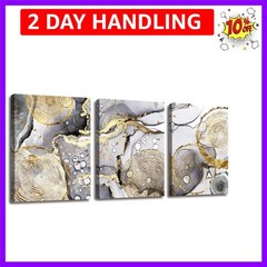 Gold Abstract Wall Art 3 Pieces Modern Framed Artwork Black and White Grey Go…