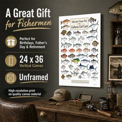 Alabama Gulf Coast Saltwater Fish Canvas 24×36 – Fishing Chart