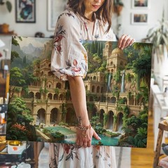 Canvas Wall Art Fantasy Architecture Lush Cityscape Built Side Characterized