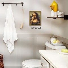 Vintage Bathroom Wall Art, Funny Mona Lisa Nose Pinching Decor 8×10 Inch