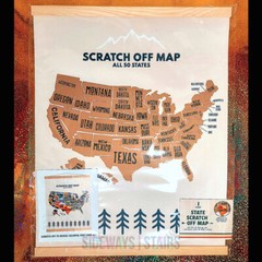 USA SCRATCH OFF MAP POSTER wood frame hanger state postcard art travel souvenir