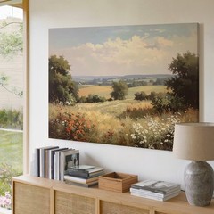 Canvas Wildflower Landscape Soft Wall Art Pastoral Hillside Some Views Focus