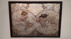 18th Century Mirrored Glass Map «MAPPA TOTIUS MUNDI». FRAMED / Distressed Wood.