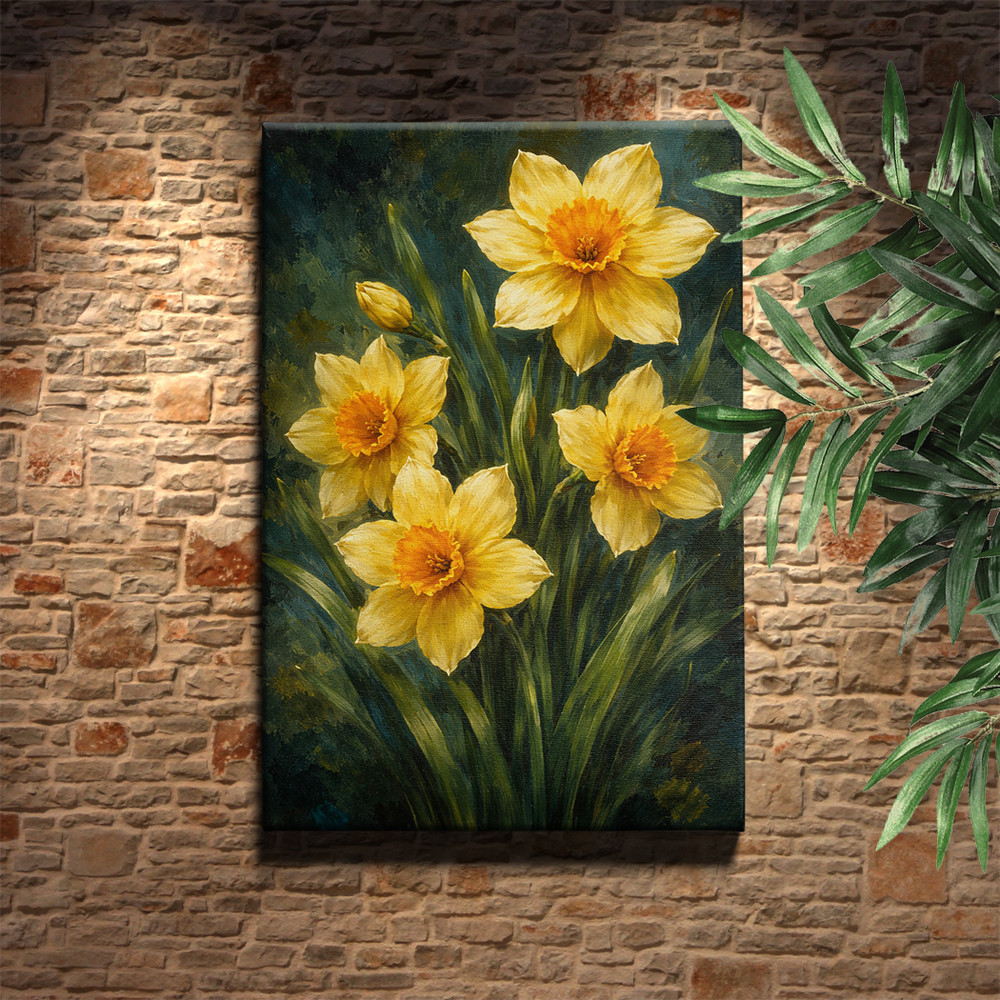 Framed Golden Daffodils Oil Painting Wordsworth Poem Inspired Wall Art Decor