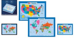 2 Pack – Laminated World Map & US Map Poster Set – Wall Chart Map of the World