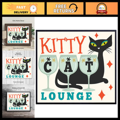 Mid-Century Modern Wall Art – Minimalist Kitty Cat Decor – Cute Black Cat Poster