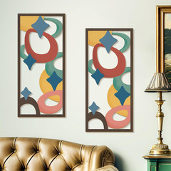 2 Pcs Mid Century Modern Decor Wooden Geometric Wall Art Abstract Wall Decor Art