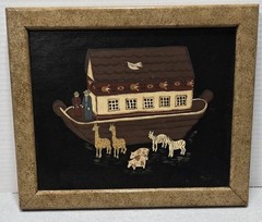 Noah’s Ark Canvas Painting Framed 11.5 X 9.5 Signed SK BAAS