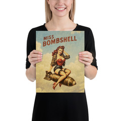 Miss Bombshell Vintage Pin-Up Poster | WWII Style | 1940s Retro Aviation Art