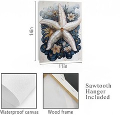 11×14 White Blue Starfish Coastal Beach Canvas Wall Art