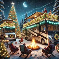 RV Campground At Night Class As – Christmas Campfire Ai POSTER 24 X 36 Inches