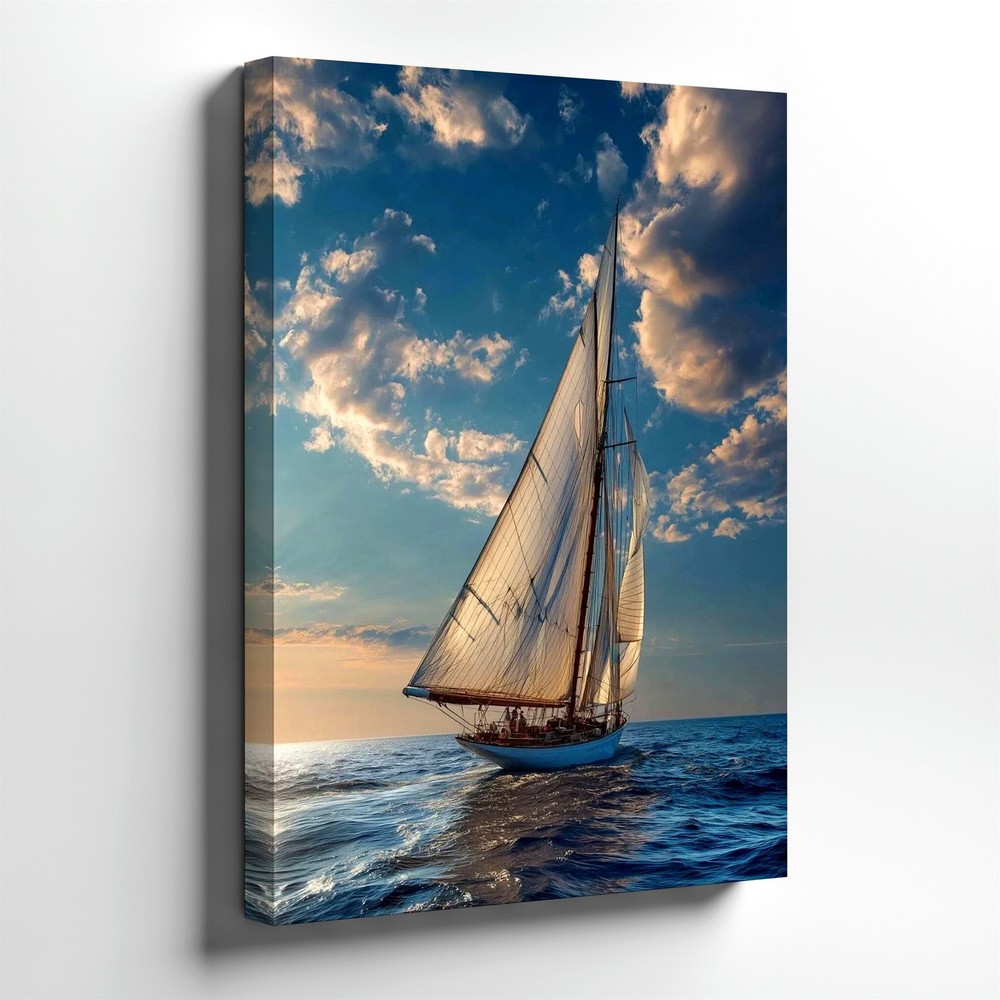 Wall Art Sailboat Ocean Seascape Canvas Print Blue Sky Nautical Home Decor Room