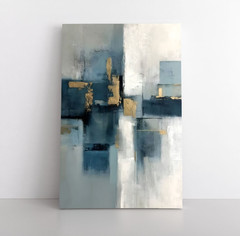 Abstract Blue Grey Gold Oil Painting Print, Framed Canvas Wall Art, Modern Decor