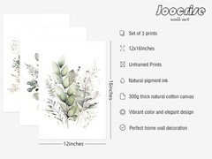 Watercolor Botanical Wall Art Set of 3 Boho Floral Canvas Wall Decor Prints Sage