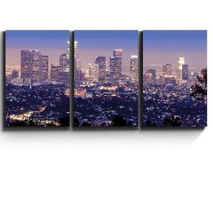 Wall26 3 Piece Canvas Print – Los Angeles Skyline in Evening – 16″x24″x3 Panels