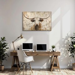 Cow Canvas Wall Art Farmhouse Animal Picture Longhorn Cow Painting Vintage Pr…