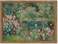 Framed Vintage Floral Landscape Canvas Wall Art, Rose Garden Pond Wall Decor