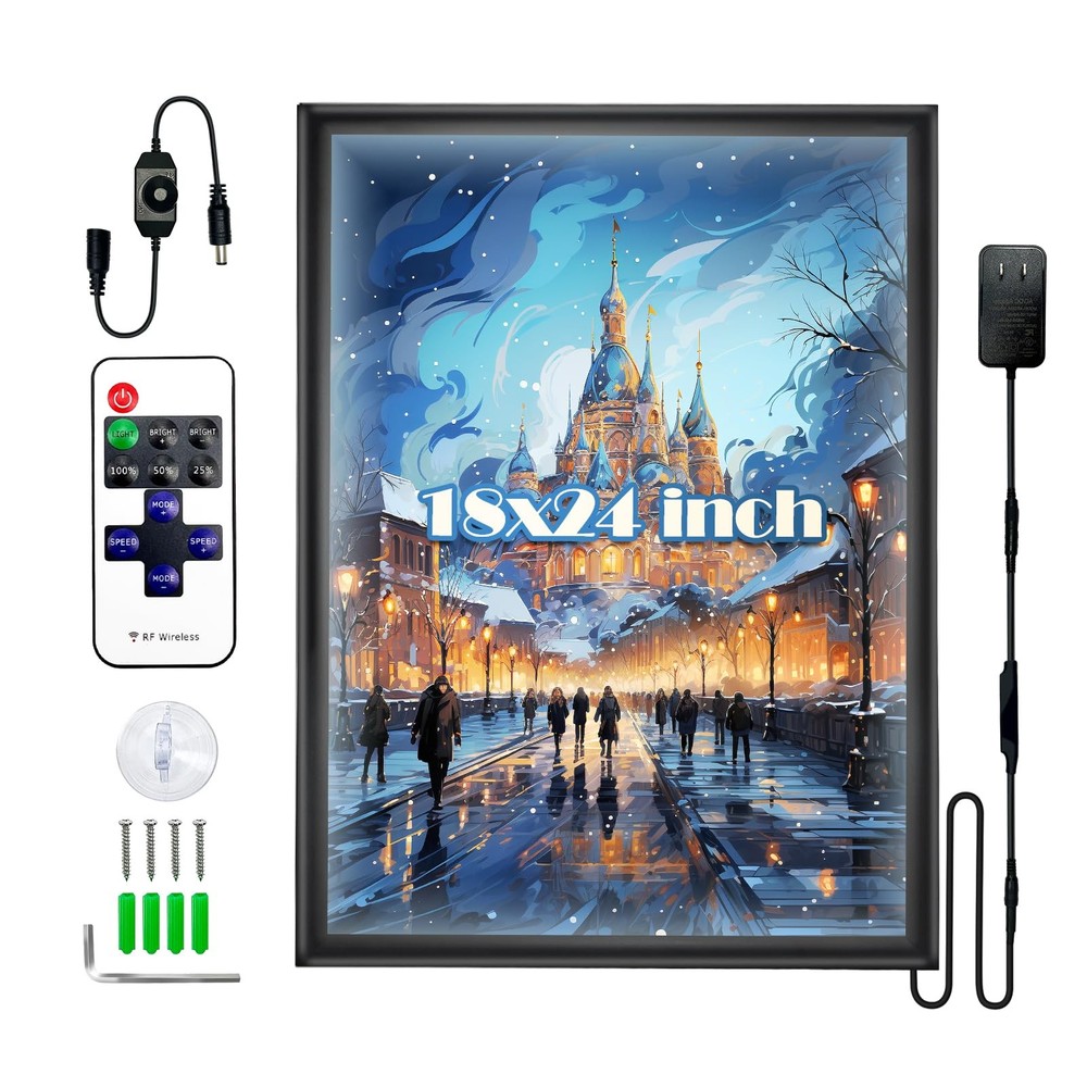 18″x24″ LED Poster Frame – Aluminum Snap Frame with Remote & Manual Dimmer Co…