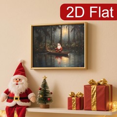 Framed Canvas Santa Row Boat Foggy Forest Night Xmas Wall Decor