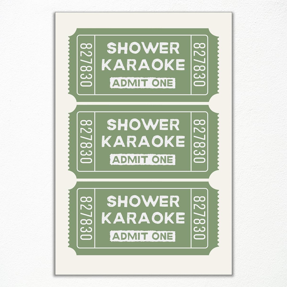 Sage Green Shower Karaoke Wall Art, Trendy Admit One Ticket Canvas Poster, Funny