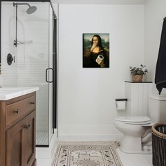 Funny Mona Lisa Canvas Wall Art for Bathroom Decor, Vintage Humor Amusing Toilet