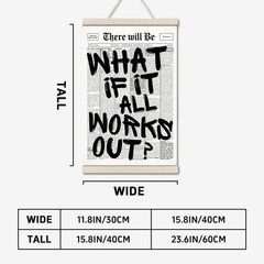 Newspaper Hanging Wall Art – «What If It All Works Out?» Quote Print /w Frame