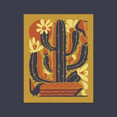 DKNG Saguaro Bloom Art Print (11″ x 14″ Potted Cactus Silkscreen Poster)
