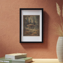 UFO ALIEN FOREST Fine Art Print, Retro Sci-fi Cryptid Poster, UAP Flower Decor