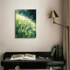 Green Mint Grass Meadow Painting Metal Print Ready to Hang