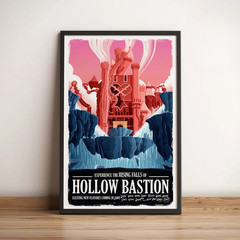 Kingdom Hearts Hollow Bastion Poster Retro Travel Gaming Wall Art Canvas