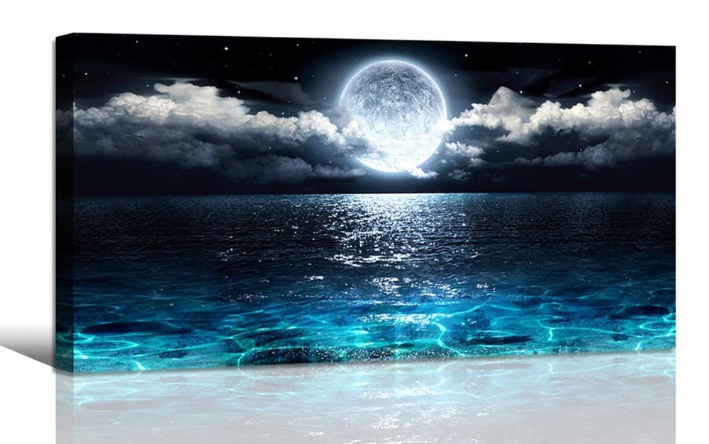 Wall Art Moon Sea Ocean Landscape Picture Canvas Wall Art Print Paintings Mod