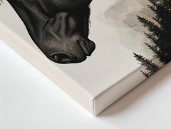 Black Horse Canvas Wall Art With Mountain And Forest Landscape Abstract Print