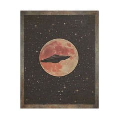 UFO Moon Space Wall Art, Sci-fi Celestial Lunar Poster, Astronomy Alien Decor