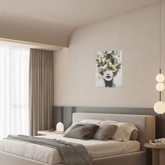 Gold Butterfly Woman Wall Art Black White Female Decor Modern Grey Print