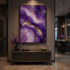 Purple Amethyst Marble Gold Abstract Canvas Wall Art – Luxury Glam Home Decor