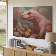 Pink Dinosaur Candyland Canvas Fantasy Large Resembling Soft Plush Wall Art