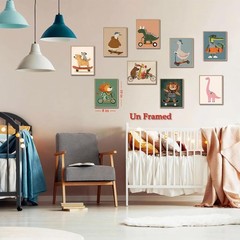 Kids Room Wall Art Set of 9, Funny Cute Cartoon Animal Canvas Prints, Nursery…