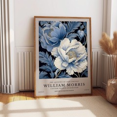 William Morris Art Print Modern Blue Botanical Exhibition Poster Room Wall Decor