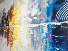 Stunning Hand-Painted Abstract Cityscape Oil Painting 48×24 – Art Deco Elegance